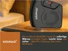 A black KRUMAD heater is shown on a wooden table next to a bed. The lower part of the image contains marketing text. Voir les images du produit