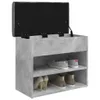 A shoe bench with storage and a lift-top lid, displaying shoes on its shelves. Voir les images du produit