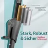 Diagram showing the layered construction of a parasol pole, with text highlighting its strength and stability. Produktbild-Vorschau