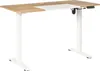 A white and wood adjustable standing desk against a white background. Podgląd zdjęcia produktu