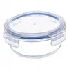 A clear studio shot of a round glass food storage container with a blue silicone seal and clear plastic lid. Anteprima dell’immagine prodotto