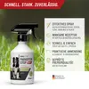 A bottle of REAVET Parasiten Stop AKUT spray is shown in front of a grassy background, with marketing text and icons on the right side. Produktbild-Vorschau