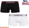 Two pairs of Lonsdale boxer shorts, one black and one white, displayed side-by-side. Produktbild-Vorschau
