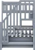 A close-up side view of a gray wooden bunk bed with stairs. Voir les images du produit