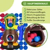 A toy duck shooting game with foam balls and two toy guns, along with a list of product features. Voir les images du produit