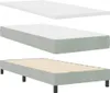 A collage of three images showing a mattress, a mattress on a bed frame, and a bed frame with wooden slats. Produktbild-Vorschau