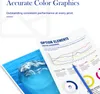 A close-up of a document with a graph and a dolphin image, suggesting marketing material for printing services. Produktbild-Vorschau