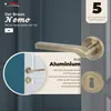 A marketing image showcasing a bronze-colored door handle set with text and graphics highlighting its features and warranty. Produktbild-Vorschau