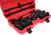 A red plastic case containing a set of black metal sockets and extensions. Produktbild-Vorschau