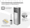 A marketing image showcasing a stainless steel under-mount cabinet module for a toilet brush set, highlighting its high-quality materials and corrosion resistance. Produktbild-Vorschau