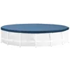 A round pool cover on top of an empty pool frame. Produktbild-Vorschau