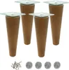 Four wooden furniture legs with metal tops and screws and felt pads on a white background. Produktbild-Vorschau