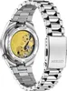 The back of a silver watch with a visible mechanical movement. Voir les images du produit