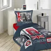 A collage of images depicting London landmarks and symbols, arranged on bedding. Produktbild-Vorschau