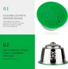 A split image showing marketing text and features of a coffee capsule on the left, and close-up product shots of the coffee capsule lid and body on the right. Produktbild-Vorschau