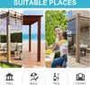 Collage of four images showing different suitable places for outdoor curtains, with icons and text at the bottom. Voir les images du produit