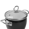 A close-up view of a black pot with a glass lid and silver handles, isolated on a white background. Podgląd zdjęcia produktu