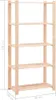 A tall, five-shelf wooden storage unit is shown against a white background. Dimensions are indicated by grey lines and text. Náhled obrázku produktu