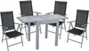 A dining set with a table and four chairs, shown from a diagonal angle against a white background. Produktbild-Vorschau