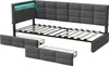 A unassembled bed frame with headboard and storage baskets. Produktbild-Vorschau