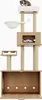 A tall cat tree with multiple levels, scratching posts, a hammock, a hideaway box, and a cat sleeping inside. Anteprima dell’immagine prodotto