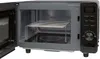 An open microwave oven with a metal rack inside. Produktbild-Vorschau