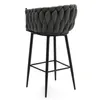 A gray bar stool with a braided backrest and black legs, shown from the back. Podgląd zdjęcia produktu