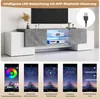 A collage featuring a modern TV stand with integrated LED lighting and screenshots of a mobile app used to control the lighting. Anteprima dell’immagine prodotto