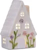 LED Dekoobjekt Haus Blumen H. 13cm weiß bunt aus Keramik Produktbild-Vorschau 1