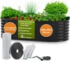 A raised garden bed filled with plants, along with accessories like gloves, mesh, and a tool. Produktbild-Vorschau