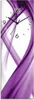 A vertical clock with abstract purple swirls and black hands and numbers. Produktbild-Vorschau