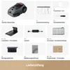A collage of product components and accessories for a robotic lawnmower. Produktbild-Vorschau