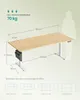 Diagram showing the dimensions of a height-adjustable desk and different size options, with a silhouette of a person for scale. Produktbild-Vorschau