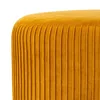 A close-up view of a mustard yellow pleated velvet ottoman. Produktbild-Vorschau