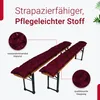 Two burgundy bench cushions on wooden benches, with close-up insets highlighting material and stitching. Produktbild-Vorschau