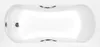 A top-down view of a white bathtub with silver handles and fixtures. Produktbild-Vorschau