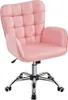 A pink office chair with a chrome base and wheels, shown against a white background. Podgląd zdjęcia produktu