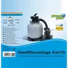 A sand filter system for a pool, with accompanying pump, displayed on a light blue and white background with product information. Náhled obrázku produktu