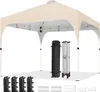 A beige pop-up canopy tent is shown fully assembled, with its frame and carrying bag displayed separately. Produktbild-Vorschau