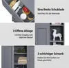 Collage of images showcasing features of a gray bathroom cabinet. Produktbild-Vorschau