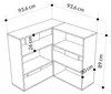 A line drawing of a corner shelving unit with dimensions indicated. Produktbild-Vorschau
