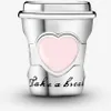 A silver charm shaped like a coffee cup with a pink heart and text. Anteprima dell’immagine prodotto
