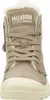Front view of a brown Palladium ankle boot with white fur lining. Produktbild-Vorschau