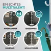 A collage of four circular images showing a white coat rack in different room settings (children's room, bathroom, hallway, bedroom), with text and icons indicating its versatility. Podgląd zdjęcia produktu
