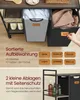 A close-up view of a laundry sorter with labels and text highlighting its features. Produktbild-Vorschau