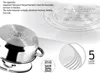 A close-up of a pot bottom and marketing text highlighting its features. Podgląd zdjęcia produktu