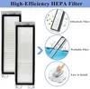 Two HEPA filters for a robot vacuum cleaner are shown, with accompanying diagrams illustrating their features. Produktbild-Vorschau