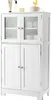 A white wooden cabinet with glass doors on the top section and solid doors on the bottom section, displayed against a white background. Náhled obrázku produktu