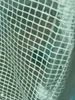 A close-up view of a person's face behind a green mesh greenhouse cover. Produktbild-Vorschau