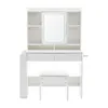 A white vanity table with a mirror and stool, shown against a white background. Produktbild-Vorschau